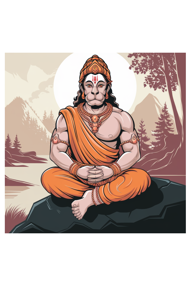 Hanuman Dada in Mediation Print Half Sleeve T-shirt for Men