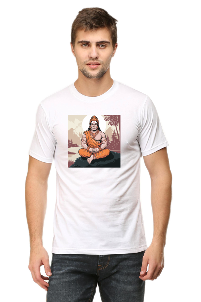Hanuman Dada in Mediation Print Half Sleeve T-shirt for Men