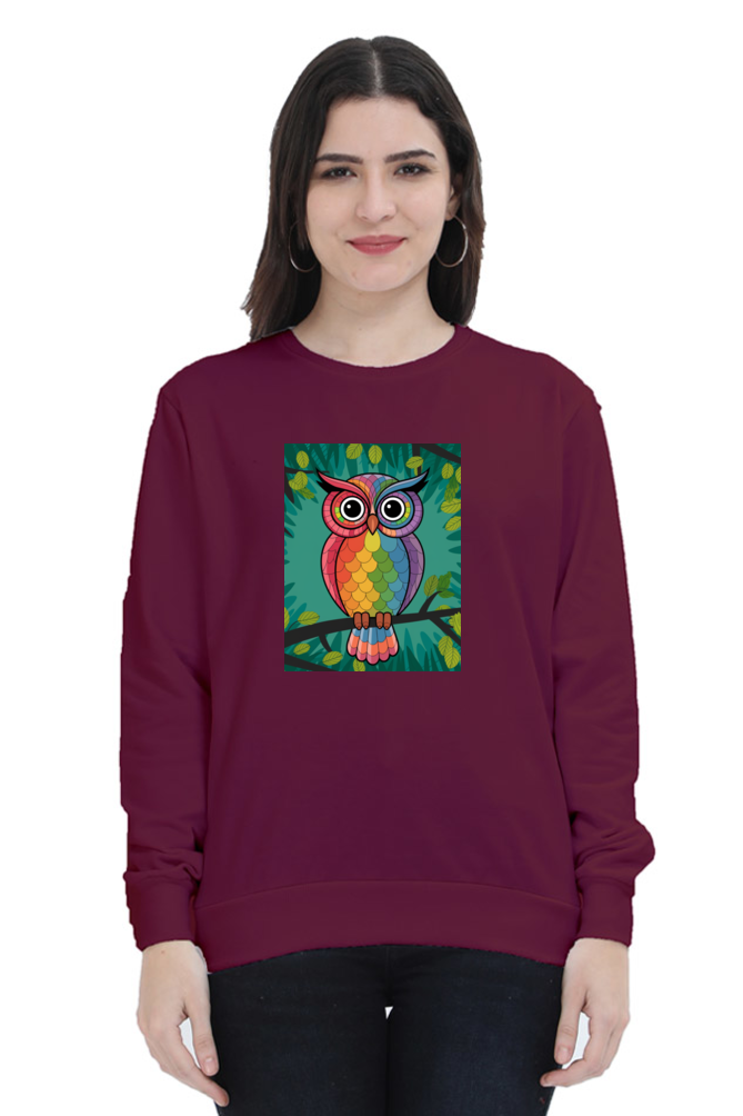 Spiritual Bird Owl Printed Sweatshirt for Women