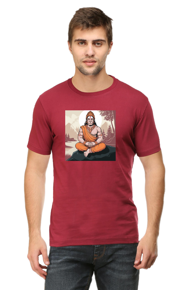 Hanuman Dada in Mediation Print Half Sleeve T-shirt for Men