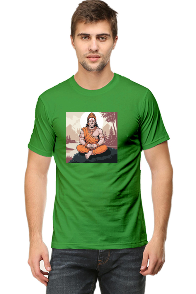 Hanuman Dada in Mediation Print Half Sleeve T-shirt for Men
