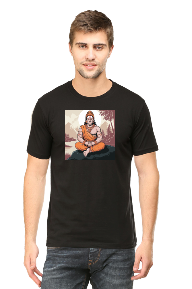 Hanuman Dada in Mediation Print Half Sleeve T-shirt for Men