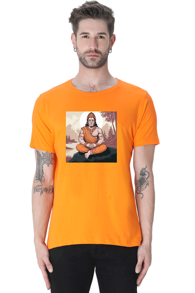 Hanuman Dada in Mediation Print Half Sleeve T-shirt for Men
