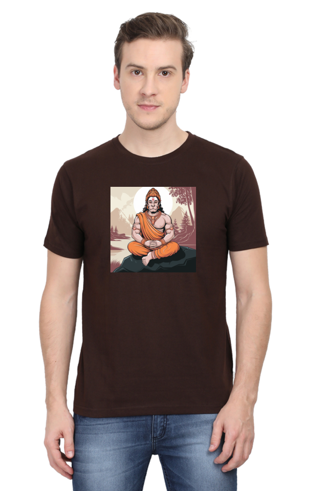 Hanuman Dada in Mediation Print Half Sleeve T-shirt for Men