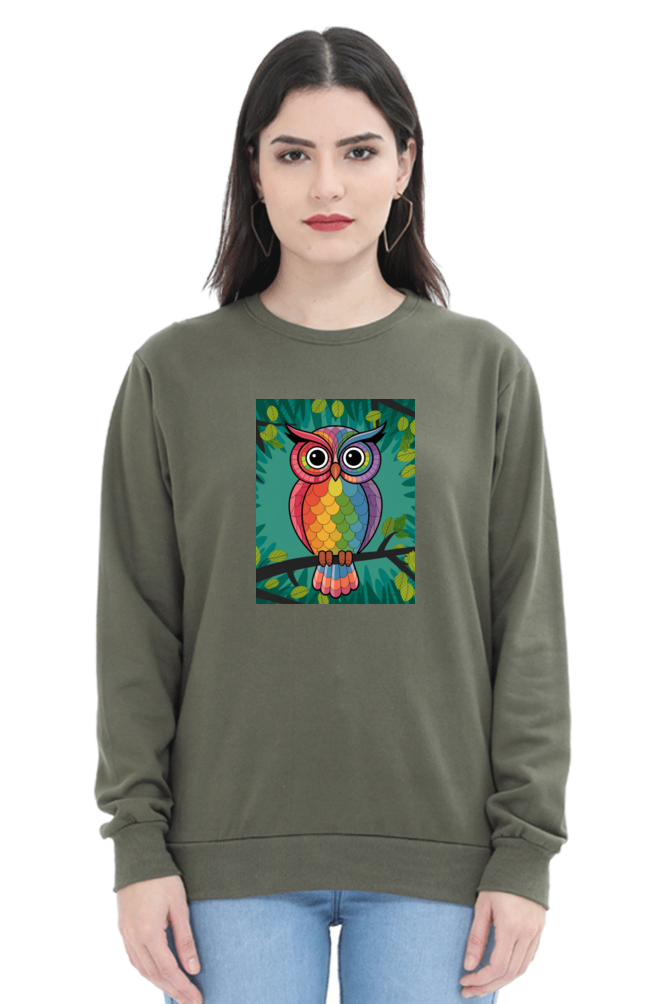 Spiritual Bird Owl Printed Sweatshirt for Women