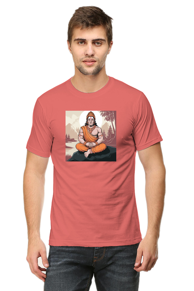Hanuman Dada in Mediation Print Half Sleeve T-shirt for Men