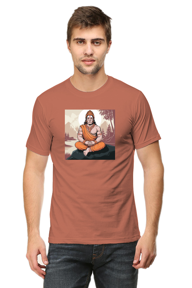 Hanuman Dada in Mediation Print Half Sleeve T-shirt for Men
