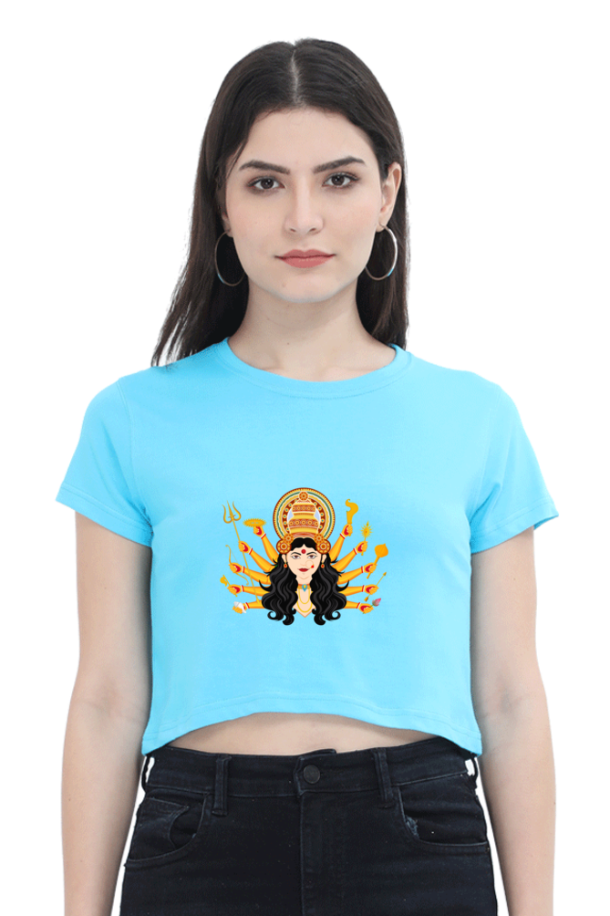 Durga Maa with Asthra on Hands Printed Crop Top