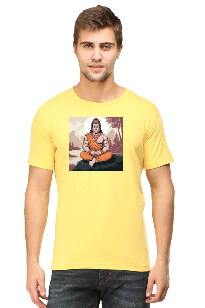 Hanuman Dada in Mediation Print Half Sleeve T-shirt for Men