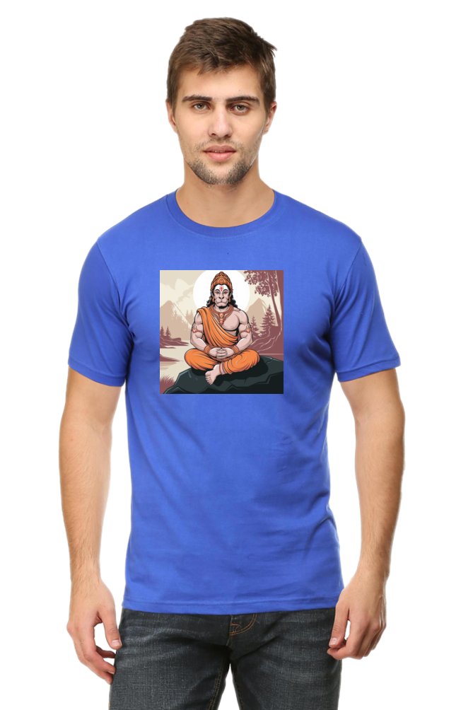 Hanuman Dada in Mediation Print Half Sleeve T-shirt for Men
