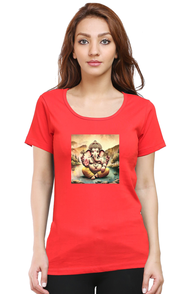 Shree Ganesha Unique Vintage Print Half Sleeve T-shirt for Women