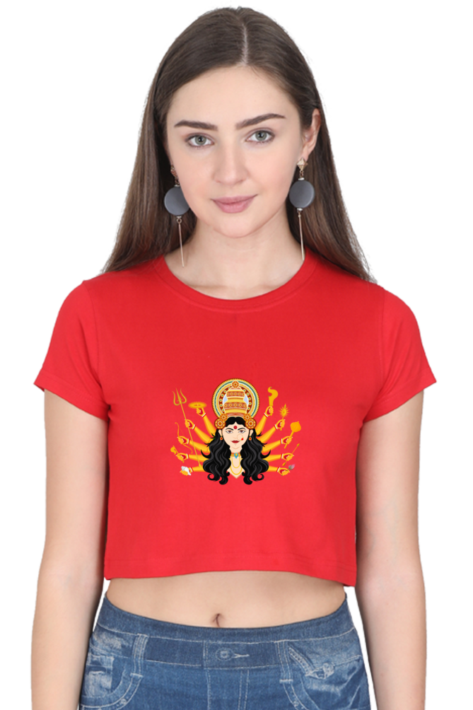 Durga Maa with Asthra on Hands Printed Crop Top