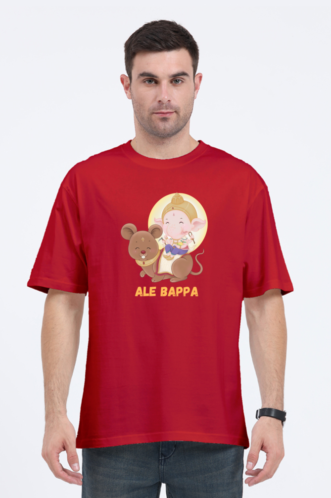 "Ale Bappa "  Cute Ganesha withb Mushak  Print Oversized T-shirt for Men