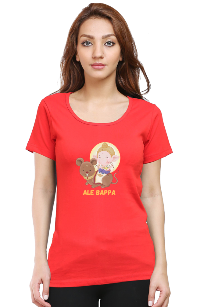 Ale Bappa Cute Ganesha with mushak print Half Sleeve T-shirt for Women