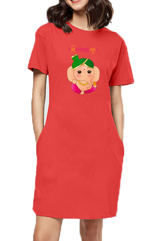 श्री गणेशाय नमः Cute Ganesha Print T-shirt Dress