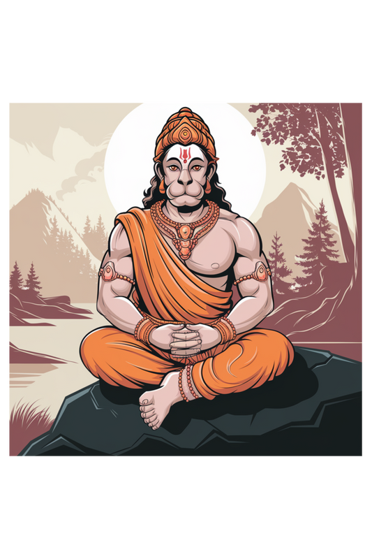 Hanuman Dada in Mediation Print Half Sleeve T-shirt for Men