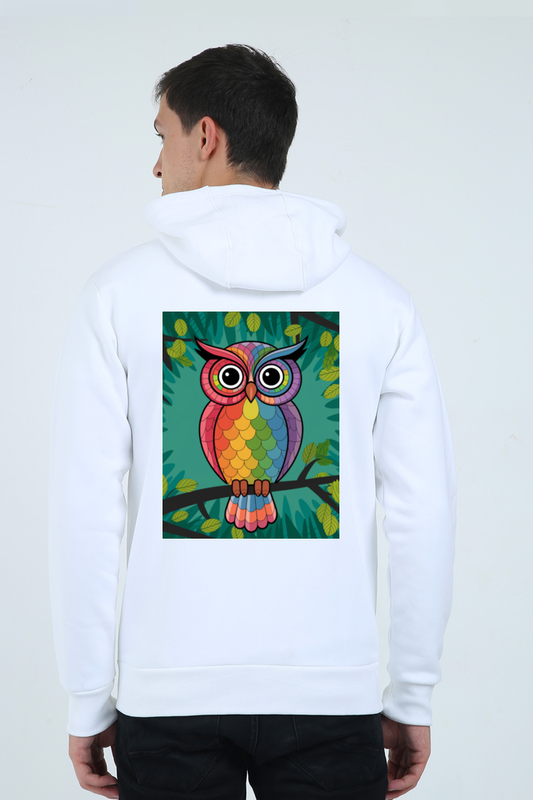 Spiritual Bird Owl Printed Heavy Weight Zipper Hoodie for Men