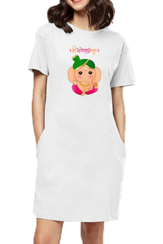 श्री गणेशाय नमः Cute Ganesha Print T-shirt Dress