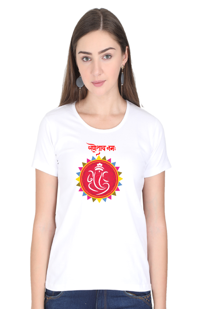 Ganeshaya Namah Print Half Sleeve T-shirt for Women