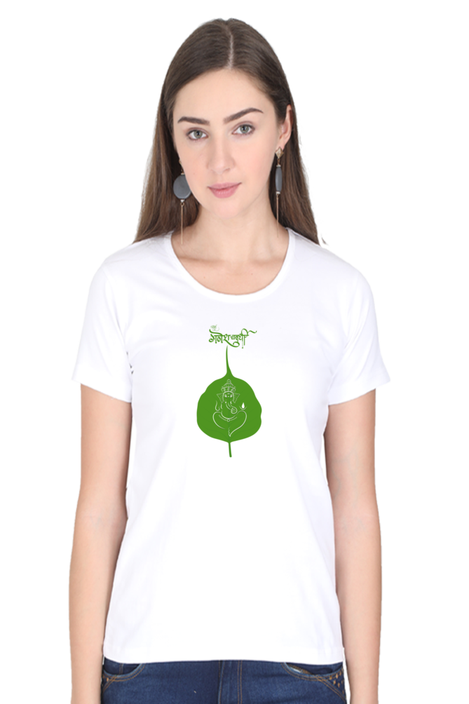 Shree Ganesha Print Half Sleeve T-shirt for Women