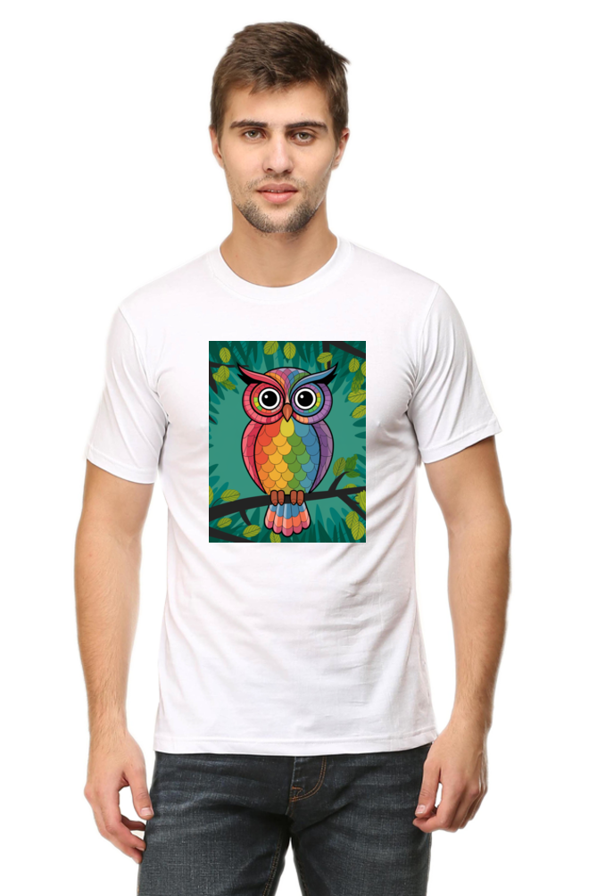 Spiritual Bird Owl Printed Half Sleeve T-shirt
