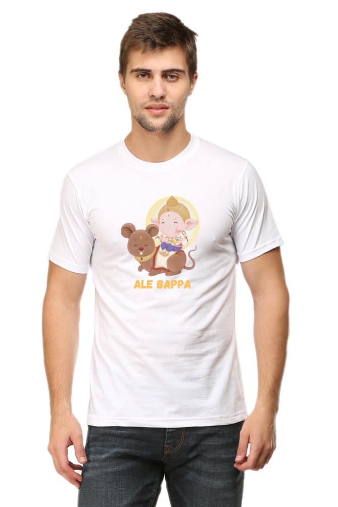 Ale Bappa Cute Ganesha with Mushak Printed Half Sleeve T-Shirt for Men