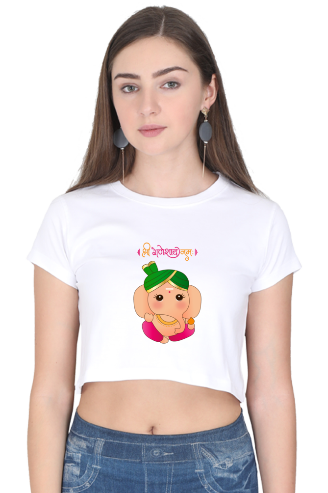 श्री गणेशाय नमः Colourful Cute Ganesha Print Crop Top
