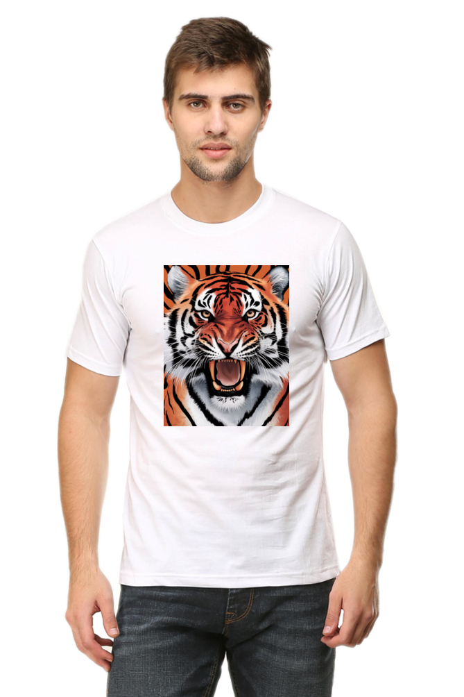 Spiritual Animal Tiger Printed Half Sleeve T-shirt for Men