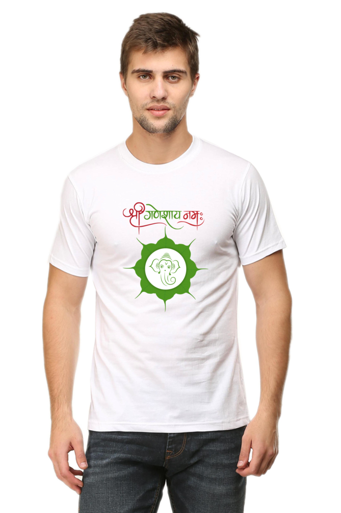 श्री गणेशाय नमः Leafy Design Printed Half Sleeve T-shirt for Men