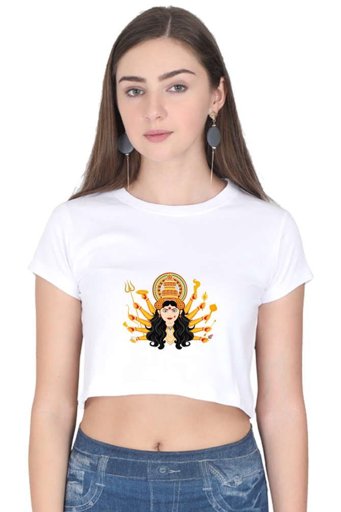 Durga Maa with Asthra on Hands Printed Crop Top