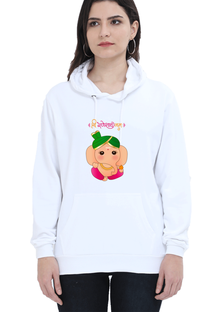 श्री गणेशाय नमः Colourful Cute Ganesha Print Hooded Sweatshirt for Women