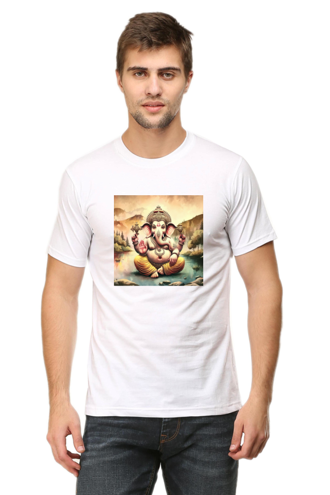 Shree Ganesha Sitting in Lotus Printed T-shirt for Men