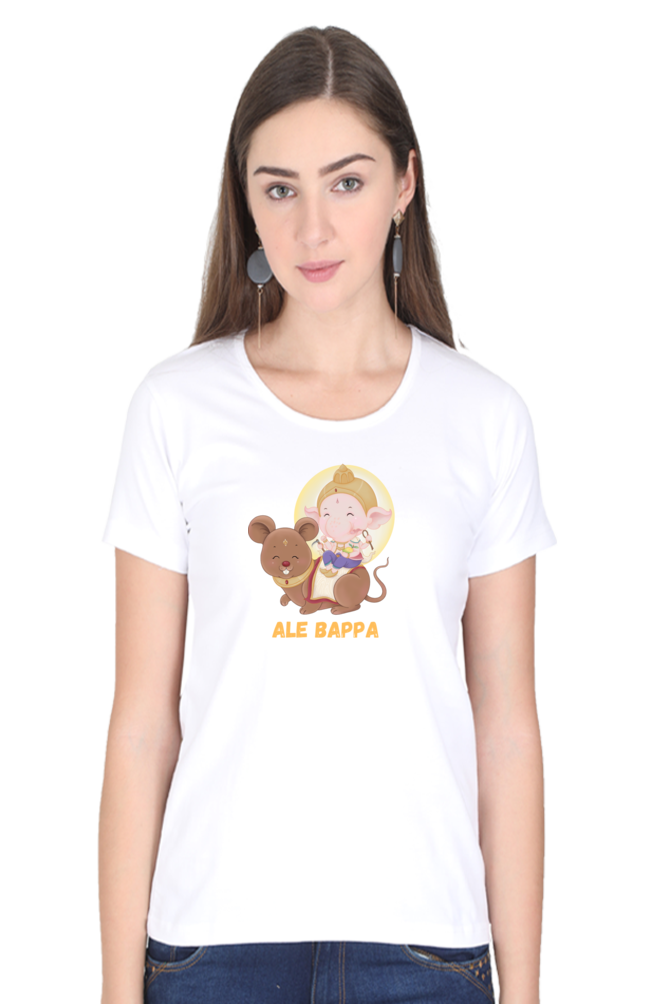 Ale Bappa Cute Ganesha with mushak print Half Sleeve T-shirt for Women
