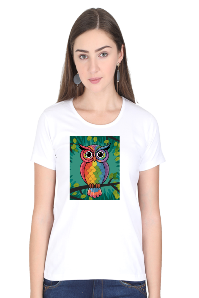 Spiritual Bird Owl Print Half Sleeve T-shirt for Women