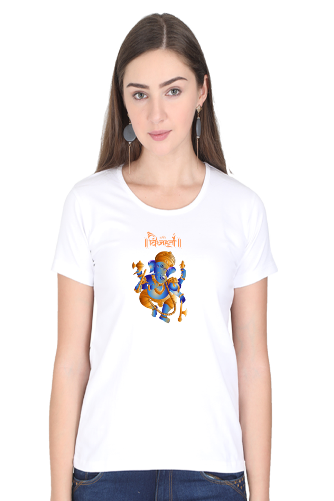 Vighnaharta Ganesha Print Half Sleeve T-shirt for Women