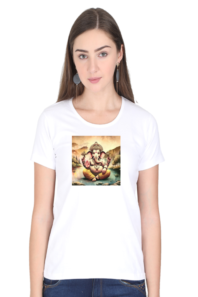 Shree Ganesha Unique Vintage Print Half Sleeve T-shirt for Women