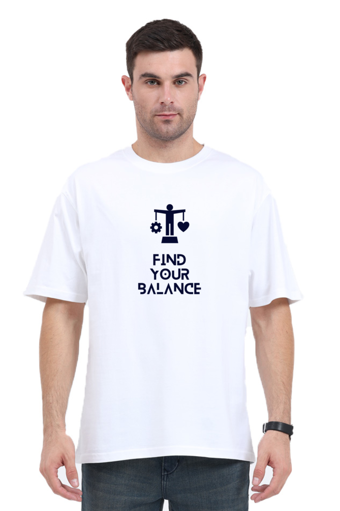 "Find Your Balance" Positivity Quote Print Oversized T-shirt for Men
