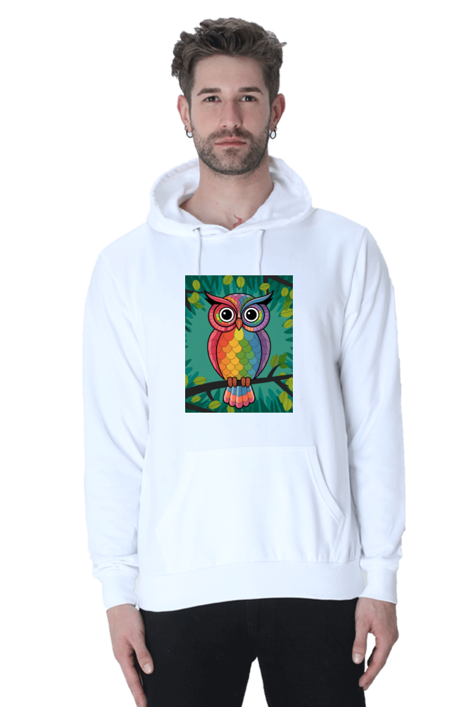 Spiritual Bird Owl Printed Hooded Sweatshirt for Men