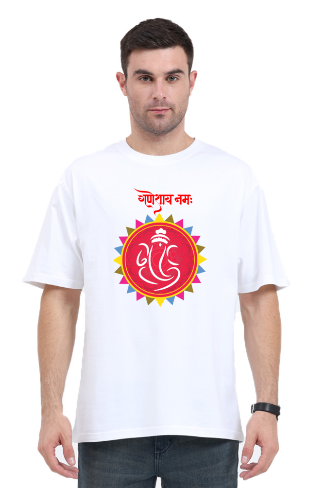 गणेशाय नमः Colourful Mandala Printed Half Sleeve Oversized T-shirt for Men