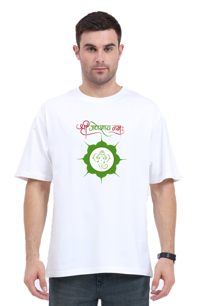 Shree Ganeshaya Namah Printed Half Sleeve Oversized T-shirt