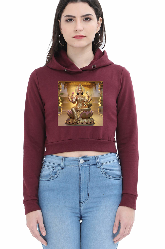 Mahalakshmi 3D Print Crop Hoodie for Women