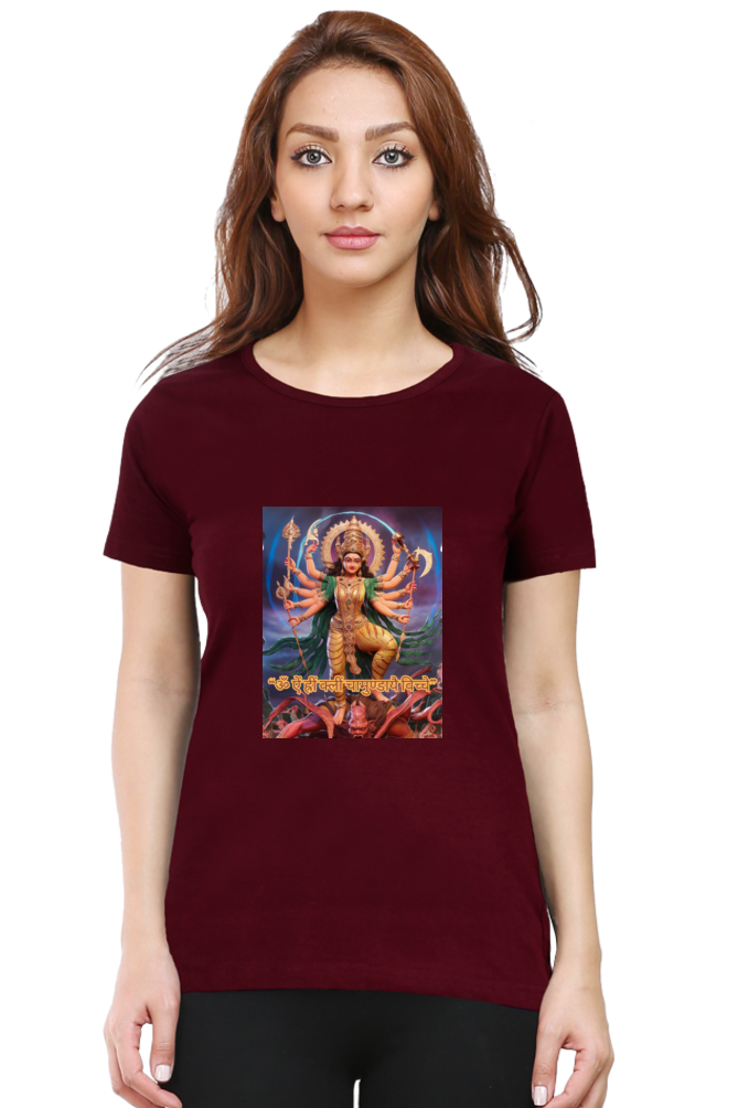 Chamunda Maa 3D Print Half Sleeve T-shirt for Women