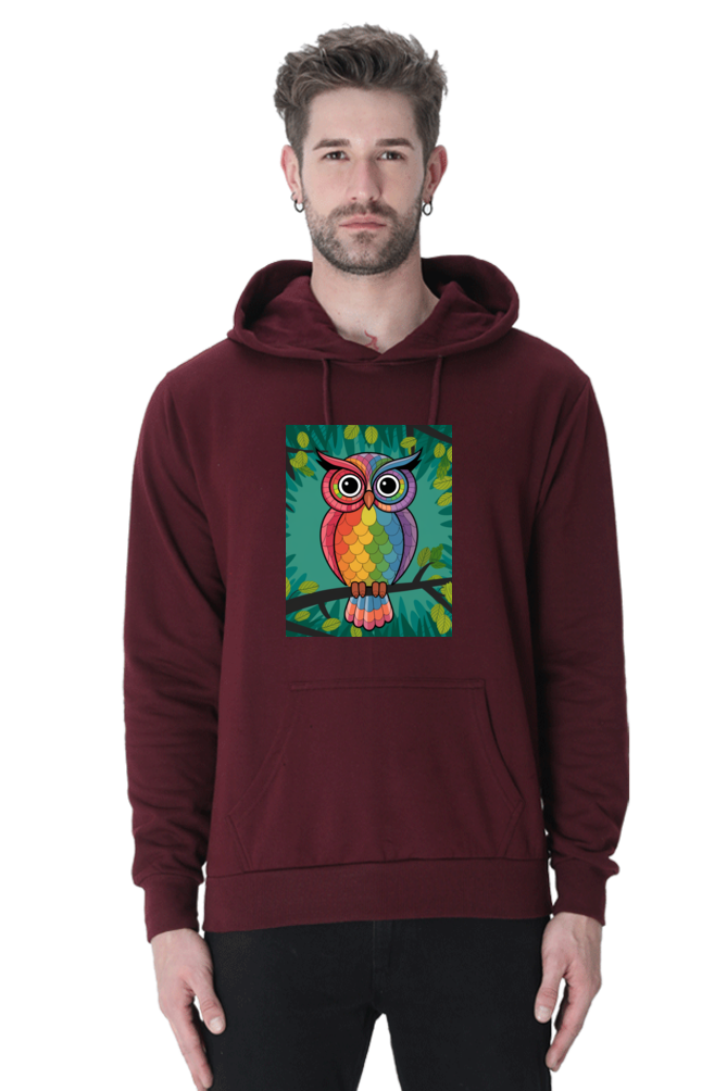 Spiritual Bird Owl Printed Hooded Sweatshirt for Men