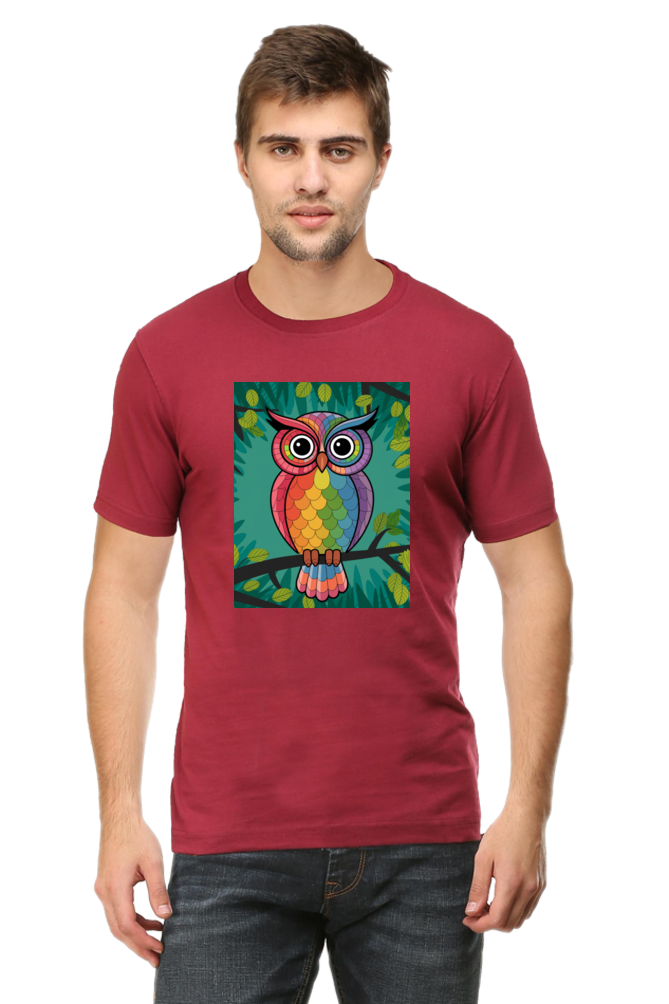 Spiritual Bird Owl Printed Half Sleeve T-shirt