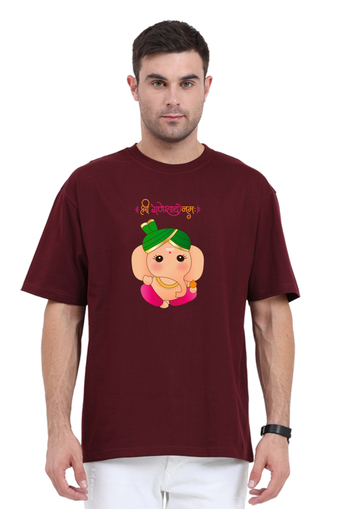 " श्री गणेशाय नमः " Cute Cartoon Ganesha Print Half Sleeve Oversized T-shirt