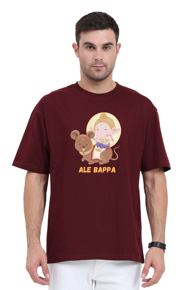 "Ale Bappa "  Cute Ganesha withb Mushak  Print Oversized T-shirt for Men
