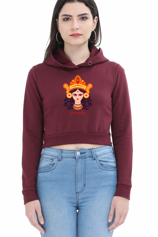 Durga Maa Printed Crop Hoodies