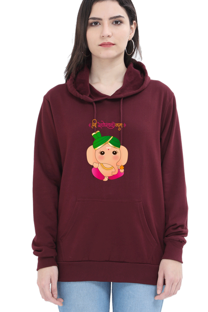 श्री गणेशाय नमः Colourful Cute Ganesha Print Hooded Sweatshirt for Women