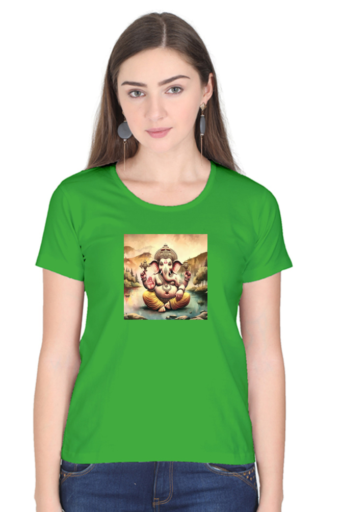 Shree Ganesha Unique Vintage Print Half Sleeve T-shirt for Women