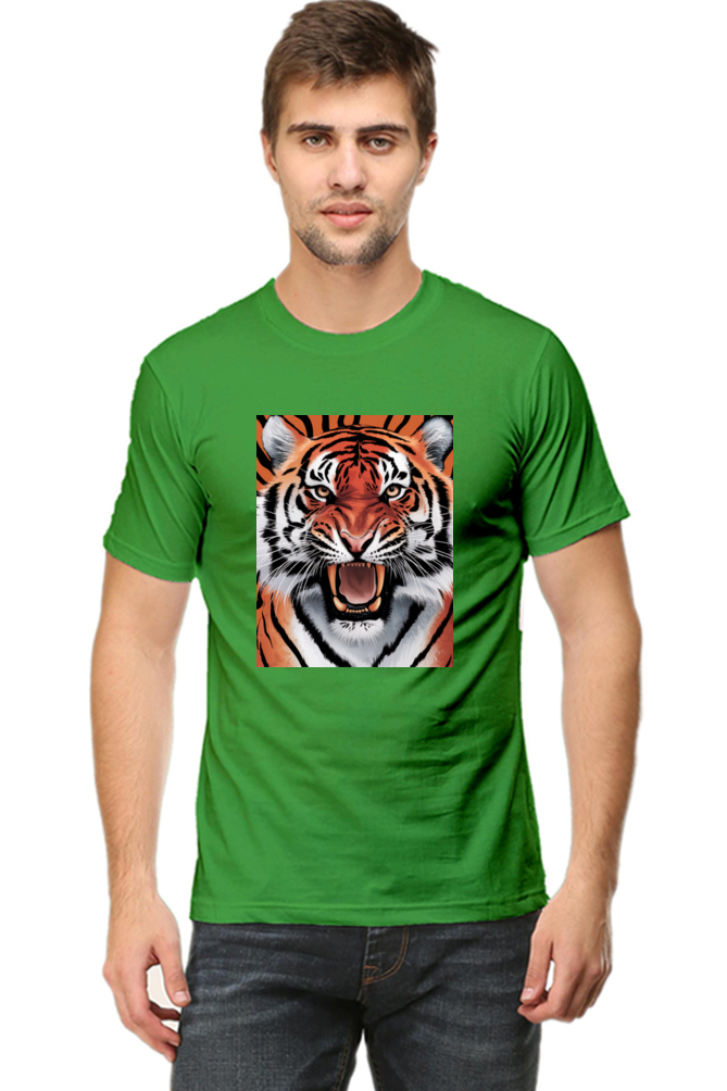 Spiritual Animal Tiger Printed Half Sleeve T-shirt for Men